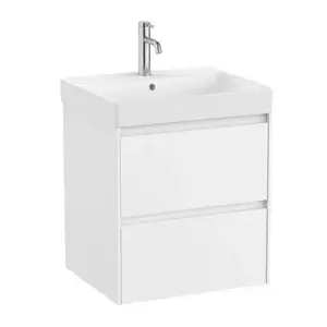 Imagine Set PROMO mobilier baza si lavoar Roca Ona Unik 2 sertare 55x46 cm alb mat