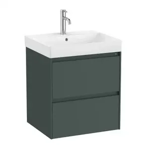Imagine Set PROMO mobilier baza si lavoar Roca Ona Unik 2 sertare 55x46 cm verde mat