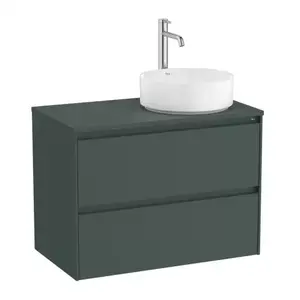 Imagine Baza lavoar suspendat Roca Ona 2 sertare 79.4x45.7 cm verde mat pentru lavoar in dreapta