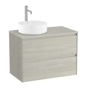 Imagine Baza lavoar suspendat Roca Ona 2 sertare 79.4x45.7 cm stejar deschis pentru lavoar in stanga