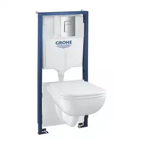 Imagine Set PROMO 5 in 1 vas WC rimless cu capac Grohe Start Edge rezervor Solido cu clapeta Even crom