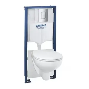 Imagine Set PROMO 4 in 1 vas WC rimless cu capac Grohe Bau Ceramic rezervor Solido cu clapeta Skate Cosmopolitan crom