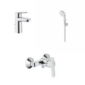 Imagine Set PROMO baterie dus lavoar Grohe BauEdge si set dus cu porter crom lucios