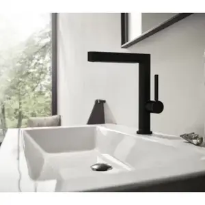 Imagine Baterie lavoar Hansgrohe Finoris 230 cu pipa pivotanta si ventil negru