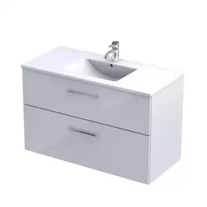 Imagine Baza lavoar suspendat Oristo Nova 99.8x45.5x62 cm cu 2 sertare alb finisaj lucios