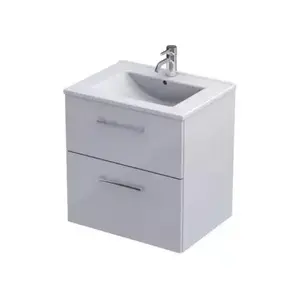Imagine Baza lavoar suspendat Oristo Nova 59.8x45.5x62 cm cu 2 sertare alb finisaj lucios