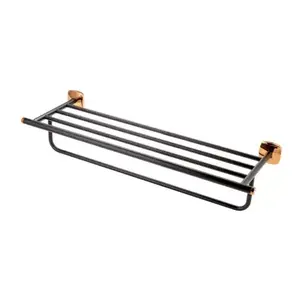 Imagine Suport prosop simplu FDesign Merida negru-rose gold 57.4 cm cu raft