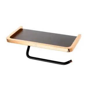 Imagine Suport hartie igienica FDesign Merida negru-rose gold cu raft