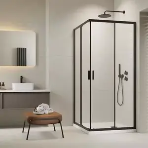 Imagine Set promotional cabina de dus Radaway Alienta negru mat 90x90 cm cu cadita si sifon