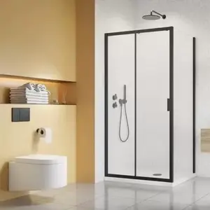 Imagine Set promotional cabina de dus Radaway Alienta DWJ+S negru mat 100x90 cm cu cadita si sifon