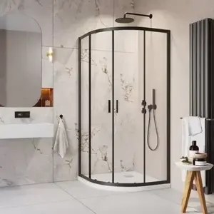 Imagine Cabina de dus semirotunda Radaway Alienta A cu usi culisante 80x80 cm negru mat