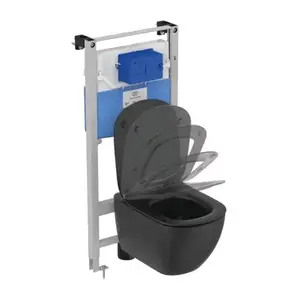 Imagine Set PROMO vas WC suspendat Ideal Standard Tesi Aquablade cu rezervor si capac negru