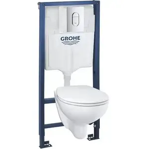 Imagine Promo GROHE Pachet rezervor incastrat Solido Rimless, Clapeta arena Cosmo, vas wc Bau Ceramic si capac, alb