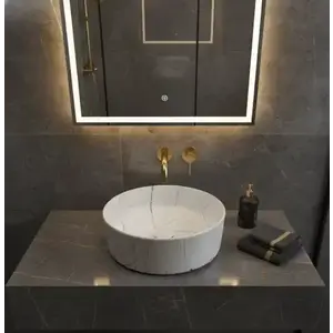 Imagine Lavoar Ceramic Rotund Alb cu Model Marmură Neagră a712-p429m