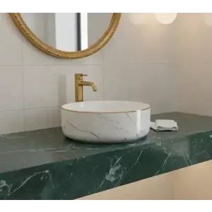Imagine Lavoar rotund ceramic A524B-KG268 – alb marmorat cu accente aurii