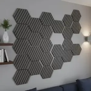 Imagine Panou riflaj decorativ, hexagonal - Set 4 Bucati - Antracit Mat