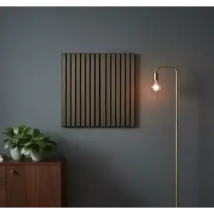 Imagine Panou riflaj decorativ – Set 4 Bucati - lamele verticale nuc închis pe bază neagră