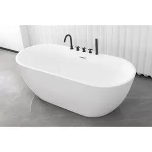 Imagine Cada freestanding Sanotechnik Aruba white, baterie inclusa neagra, acril, 170x75x58 cm