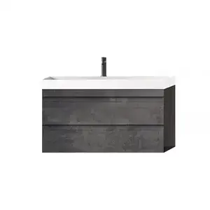 Imagine Set mobilier suspendat si lavoar, Kolpasan, Naomi, 80 cm, dark concrete