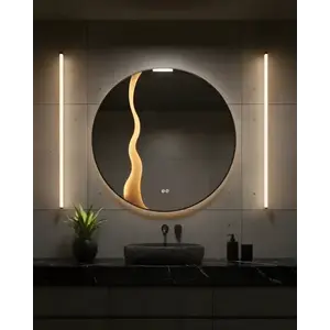 Imagine Oglinda baie LED ⌀70 cm rotunda, 3 nuante de lumina, dezaburire si touch control