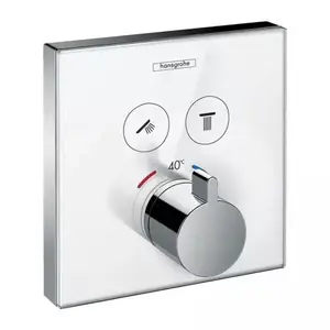Imagine Baterie dus incastrata Hansgrohe ShowerSelect Glass alb cromat termostatata