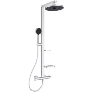 Imagine Coloana dus cu baterie si termostat Ideal Standard Ceraflow Alu+ si doua rafturi, argintiu mat