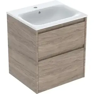 Imagine Set lavoar si mobilier Geberit Selnova Square cu doua sertare, 55x48x62 cm, nuc hicori