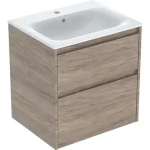 Imagine Set lavoar si mobilier Geberit Selnova Square cu doua sertare, 60x48x62 cm, nuc hicori