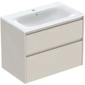 Imagine Set lavoar si mobilier Geberit Selnova Square cu doua sertare, 80x48x62 cm, gri nisip mat