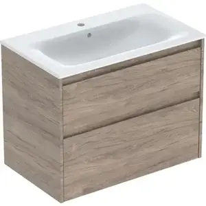 Imagine Set lavoar si mobilier Geberit Selnova Square cu doua sertare, 80x48x62 cm, nuc hicori