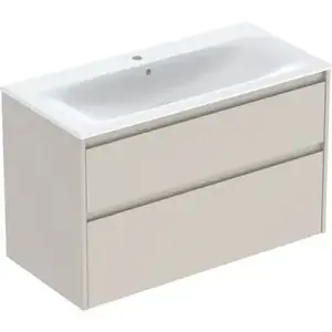 Imagine Set lavoar si mobilier Geberit Selnova Square cu doua sertare, 100x48x62 cm, gri nisip mat