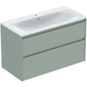 Imagine Set lavoar si mobilier Geberit Selnova Square cu doua sertare, 100x48x62 cm, verde salvie mat