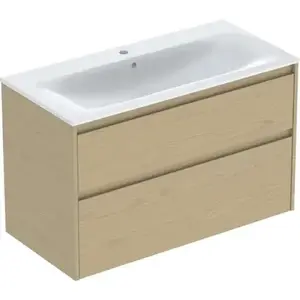 Imagine Set lavoar si mobilier Geberit Selnova Square cu doua sertare, 100x48x62 cm, stejar natural