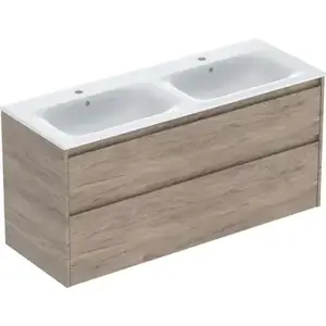 Imagine Set lavoar dublu si mobilier Geberit Selnova Square, 130x48x62, nuc hicori