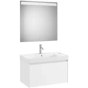 Imagine Set mobilier baie 80x46xH50 cm, lavoar si oglinda LED Roca Ona, alb mat