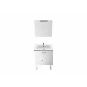Imagine Set mobilier Roca Victoria Basic dulap baza cu 2 sertare 60 x 45cm, lavoar si oglinda cu spot