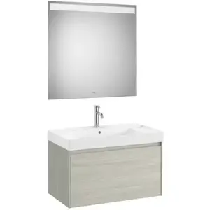 Imagine Set mobilier baie 80x46xH50 cm, lavoar si oglinda LED, Roca Ona bej