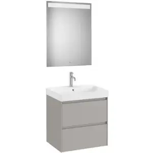 Imagine Set mobilier baie 60x46xH65 cm, lavoar si oglinda LED, Roca Ona gri mat