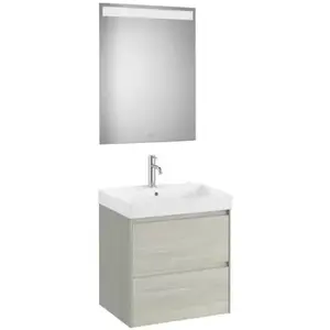 Imagine Set mobilier baie 65x46xH65 cm, lavoar si oglinda LED Roca Ona bej