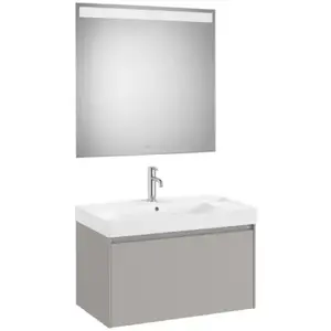 Imagine Set mobilier baie 80x46xH50 cm, lavoar si oglinda LED Roca Ona gri mat