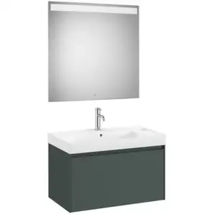 Imagine Set mobilier baie 80x46xH50 cm, lavoar si oglinda LED Roca Ona verde mat