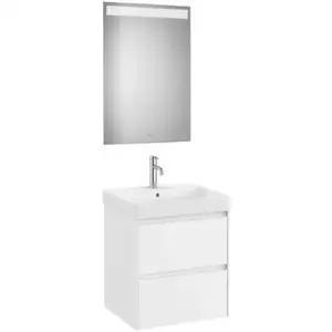 Imagine Set mobilier baie 55x46xH65 cm, lavoar si oglinda LED Roca Ona alb mat