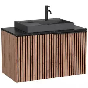 Imagine Set mobilier baie cu riflaj Roca Horizon 91x50xH56 cm, bej/negru