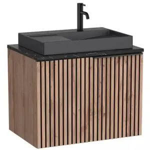 Imagine Set mobilier baie cu riflaj Roca Horizon 72x50xH56 cm, bej/negru