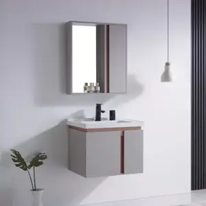 Imagine Set complet mobilier baie suspendat Belmont cu lavoar si dulap cu oglinda, gri