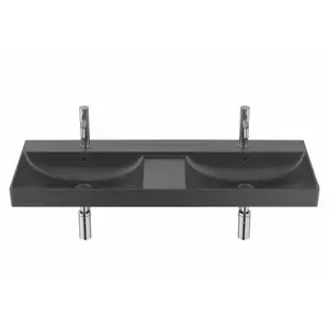 Imagine Lavoar suspendat dublu Roca Ona 120x46 cm Fineceramic, negru mat