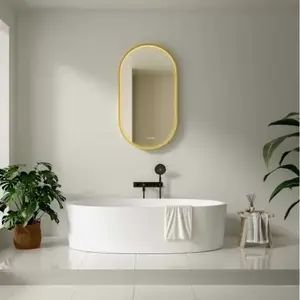 Imagine Oglinda cu LED, dezaburire si ceas Fluminia, Canaria 90 Clock, gold