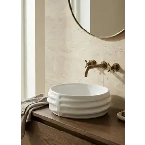 Imagine Lavoar ceramic rotund – alb lucios, exterior reliefat modern