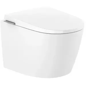 Imagine Set vas wc cu capac soft-close, suspendat, fara margine cu functie bideu, alb lucios