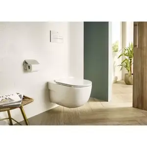 Imagine Set Vas WC Roca Meridian suspendat cu capac soft close, Rimless 36x48 cm, evacuare orizontala